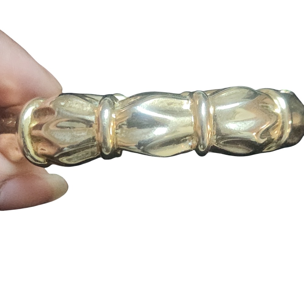 Gold Tone chunky Hinged Bangle‎ Bracelet Ribbed Bamboo Style heavy
